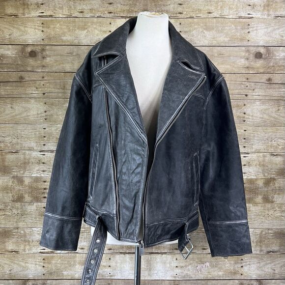 ZARA Size Small Relaxed Mens Leather Gray Jacket Coat Biker Aviator Racer NWT - Picture 11 of 16